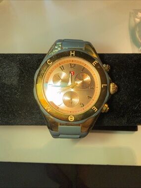 Michele Gold and Light Gray Chronograph Watch